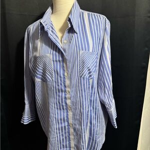 Chicos classic Lavender and White Striped Button-Up Shirt